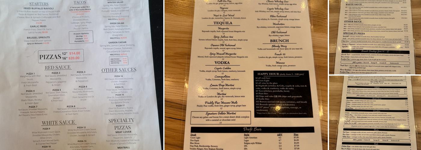 Coyote Table Artisan Kitchen & Bar Menu