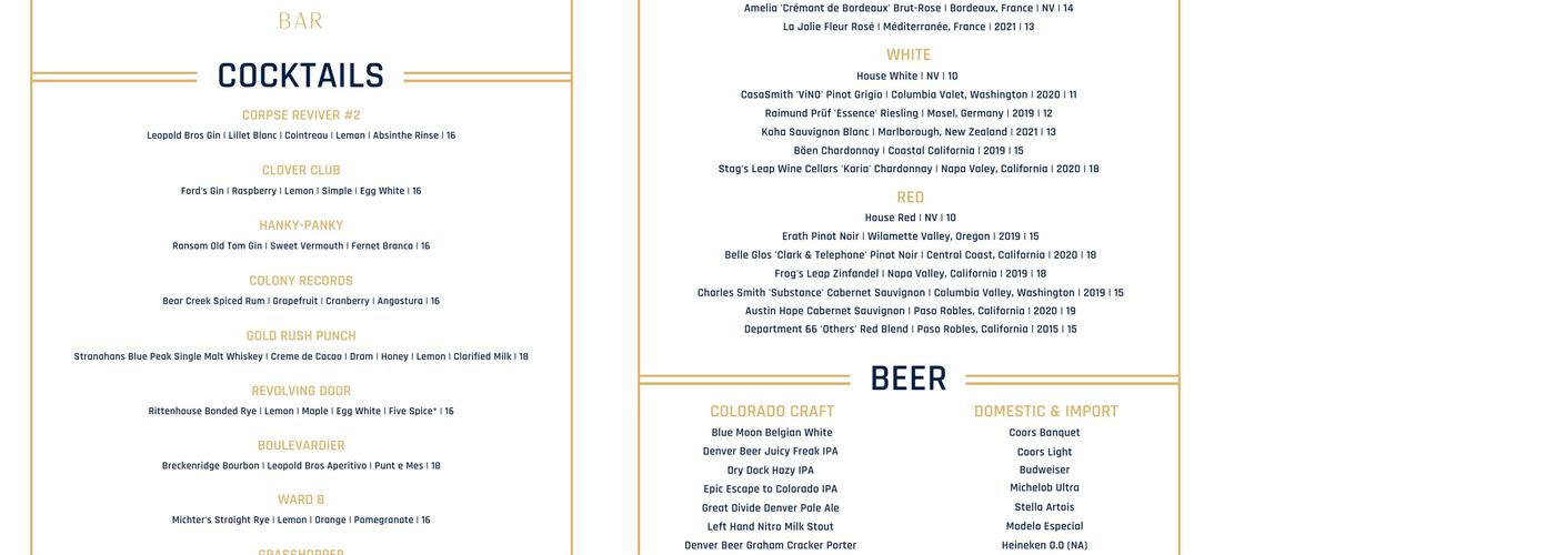 Teller Bar Menu