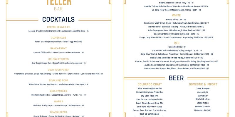 Teller Bar Menu