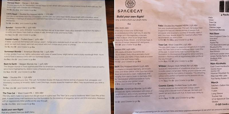 Spacecat Brewing Co. Taproom & Beer Garden Menu