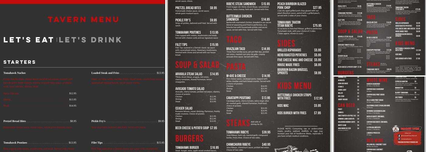 Tomahawk Tavern Menu