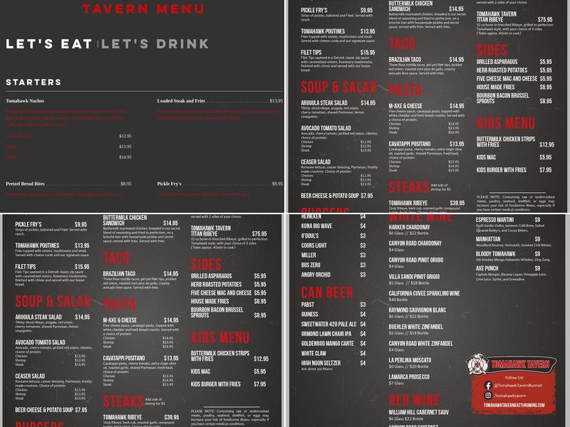Tomahawk Tavern Menu