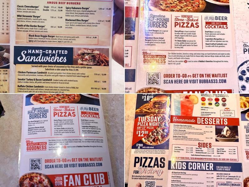 Bubba's 33 Menu