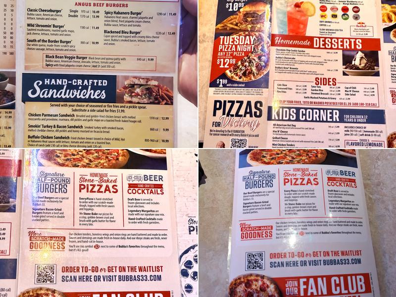 Bubba's 33 Menu