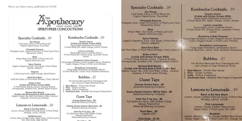 The Apothecary Menu