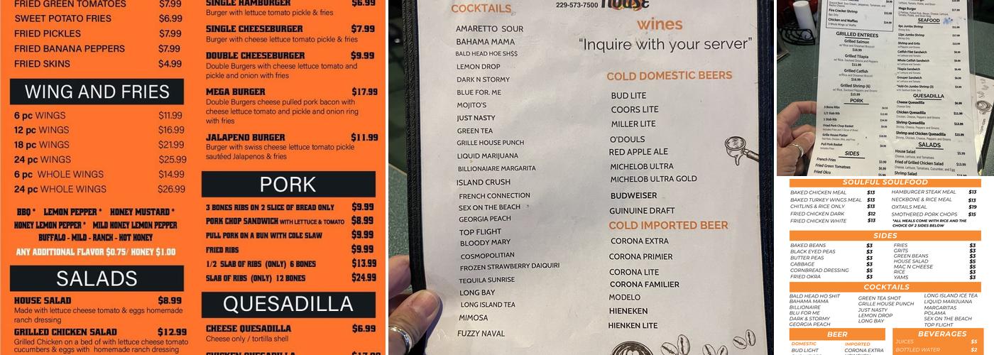 The Grille House Menu