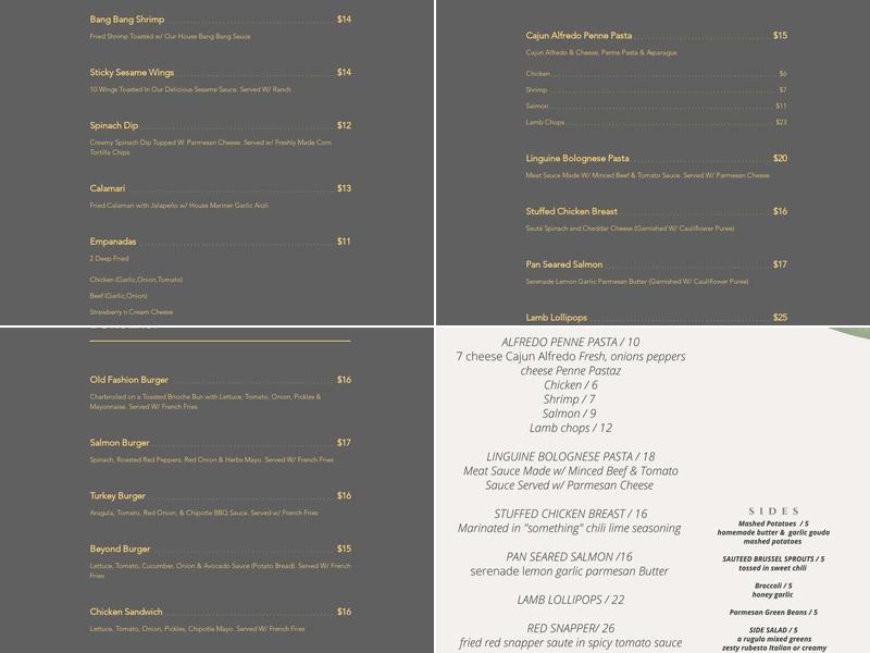 Modish Restaurant & Bar Menu