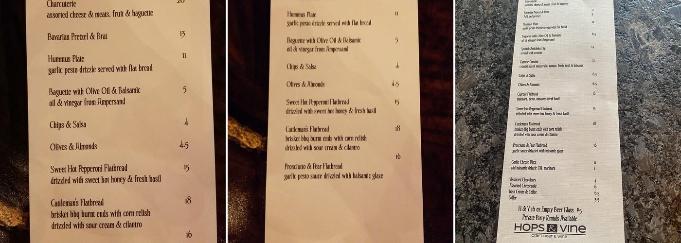 Hops & Vine Menu