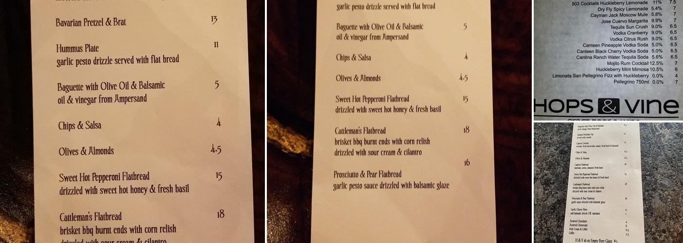 Hops & Vine Menu