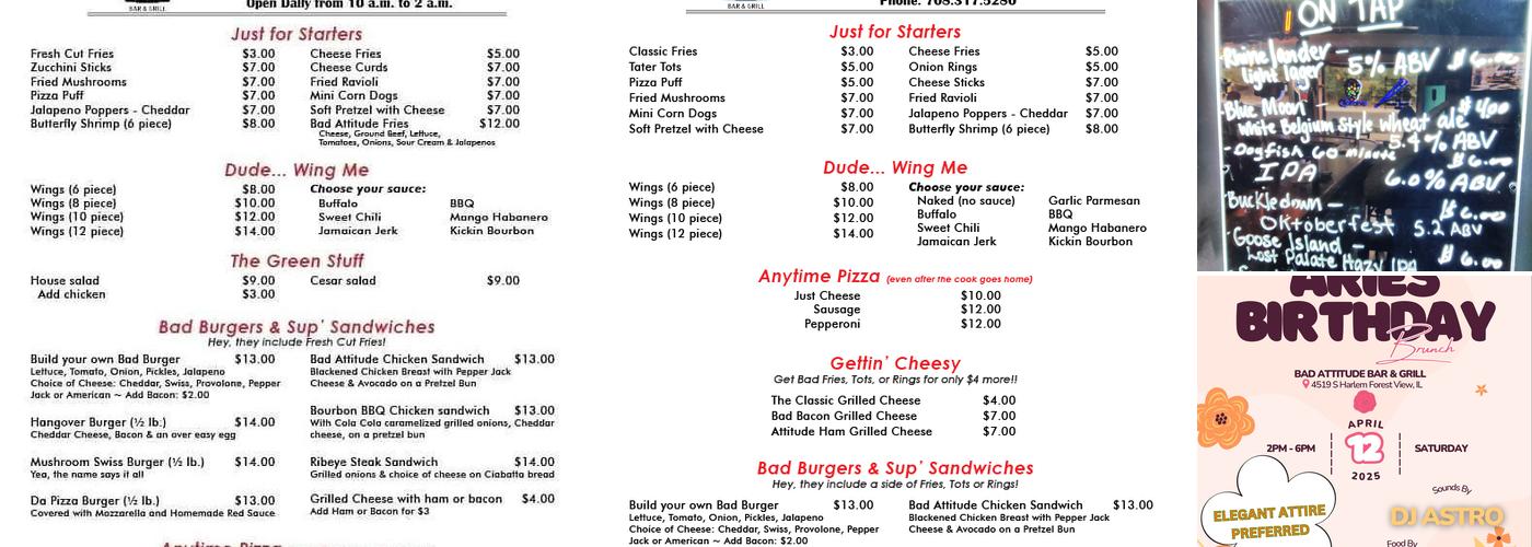 Bad Attitude Bar & Grill Menu