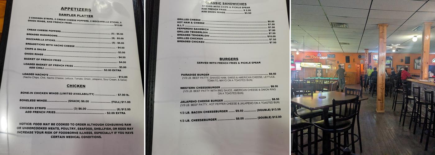 Paradise Bar & Grill Menu