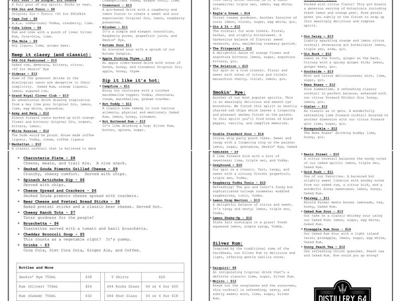 Distillery 64 Menu