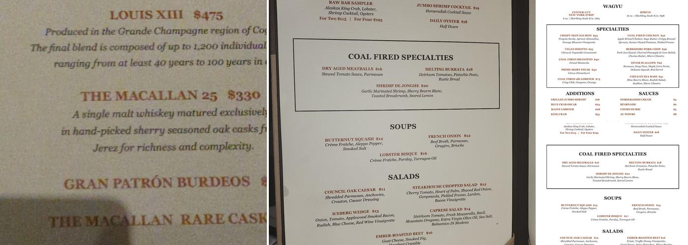 Council Oak Steaks and Seafood Menu