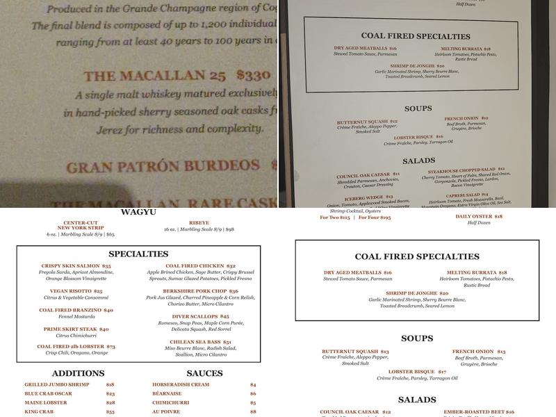 Council Oak Steaks and Seafood Menu