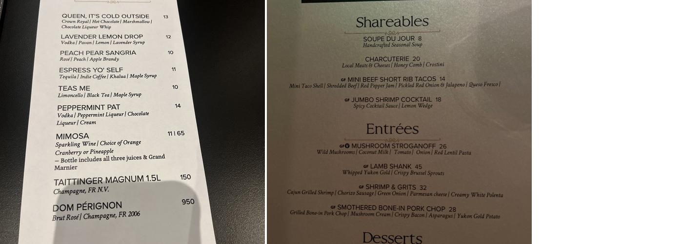Feinstein's at Hotel Carmichael Menu