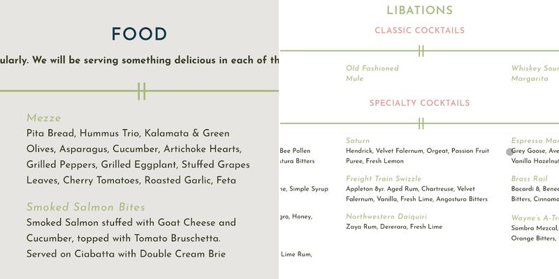 The New Northwestern Cocktail & Wine Bar Menu