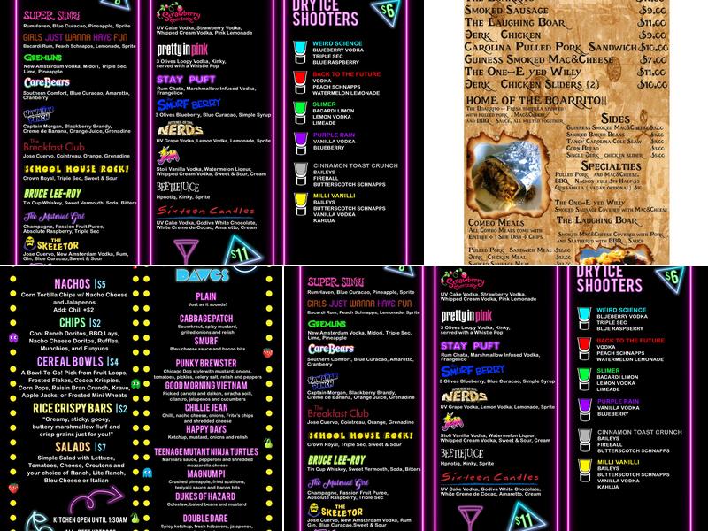 Throwback Arcade Lounge Menu