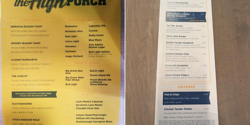 The High Porch Menu