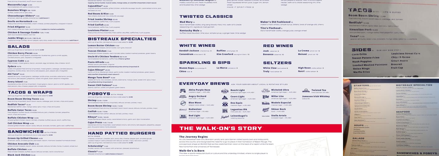 Walk-On's Sports Bistreaux - Hammond Menu