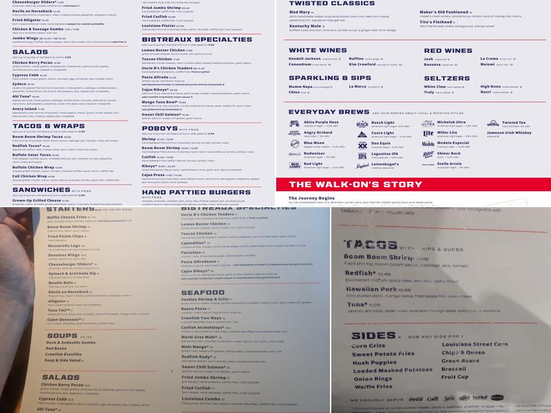 Walk-On's Sports Bistreaux - Hammond Menu