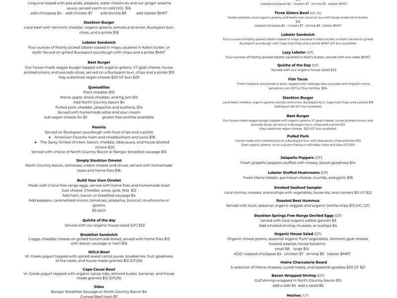 The Club Marina and Bar Menu