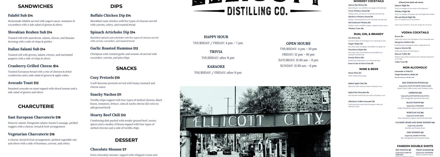 Ellicott Distilling Co. Menu