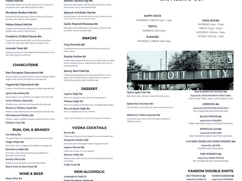 Ellicott Distilling Co. Menu