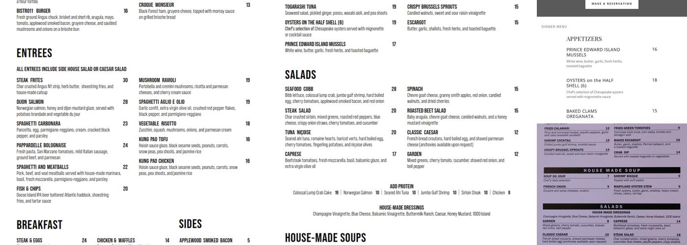 Bistro 11 Menu