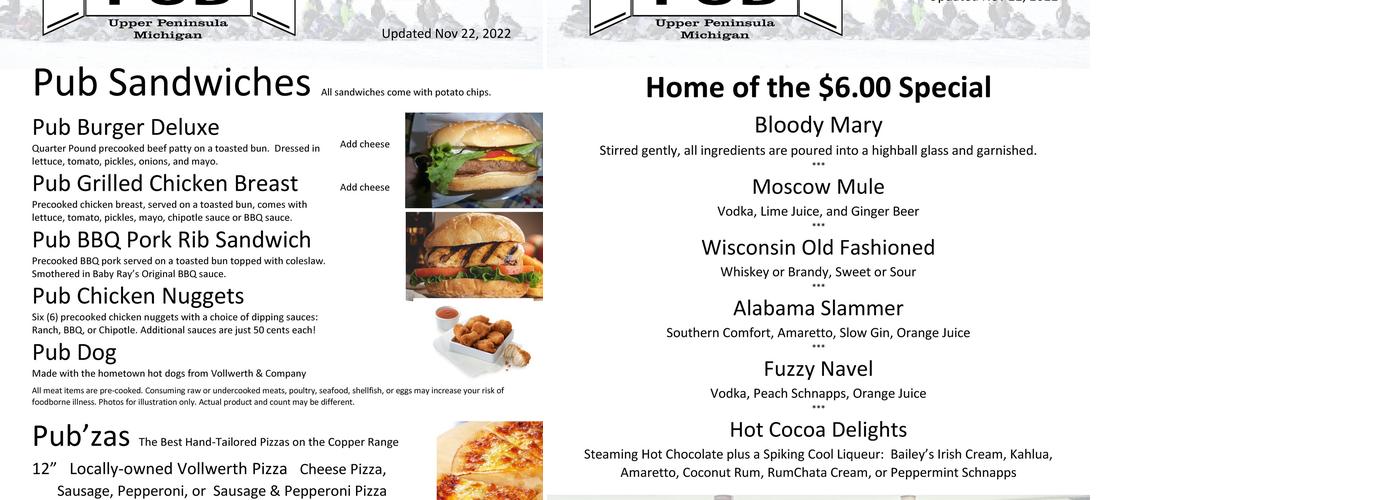 South Range Pub Menu