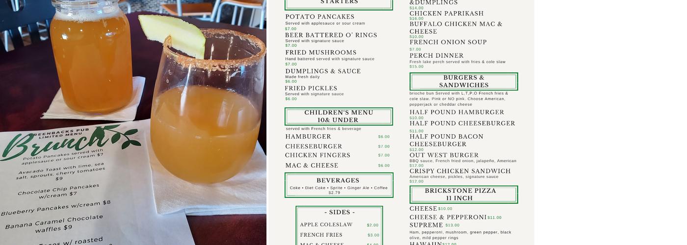 Greenback’s Pub Menu