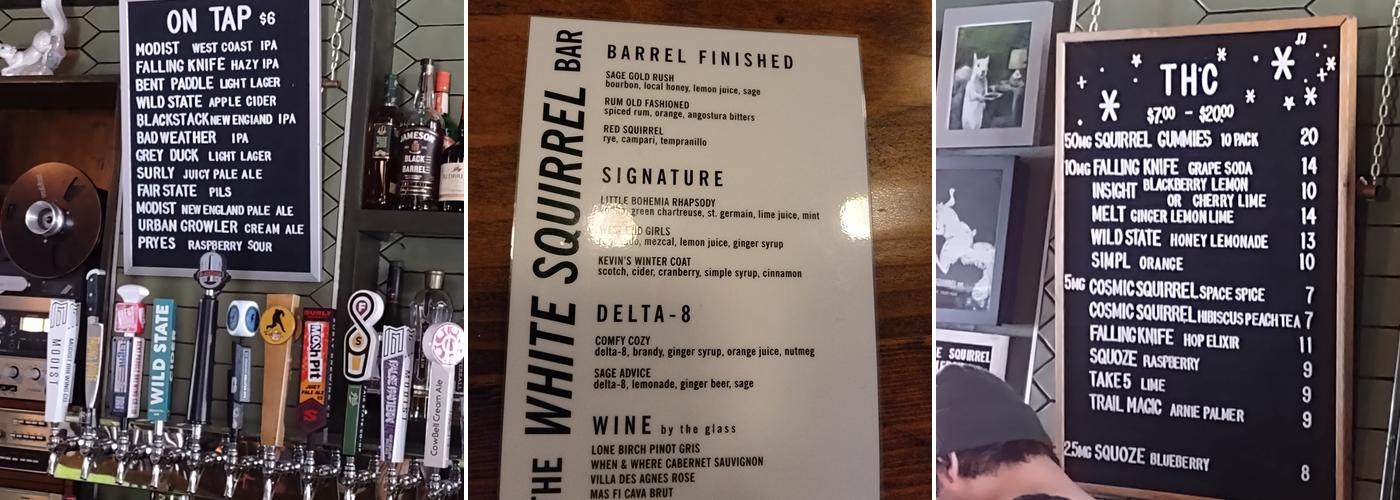 White Squirrel Bar Menu