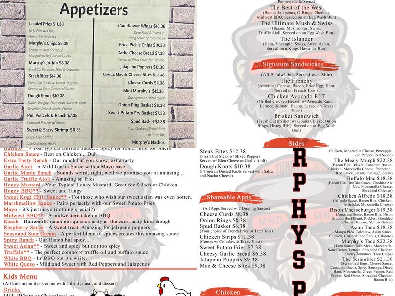 Murphy's Pub Menu