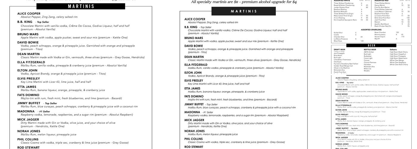 Martinis Biloxi Menu