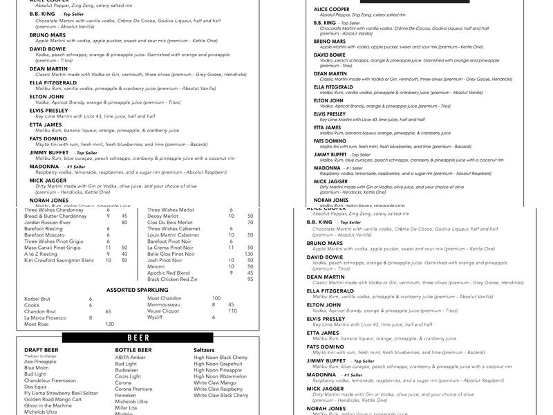 Martinis Biloxi Menu