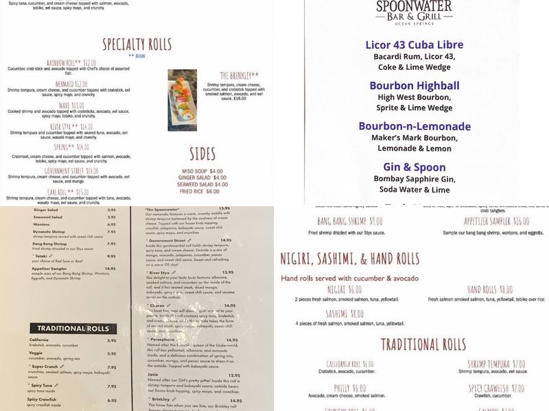 Spoonwater Bar & Grill Menu