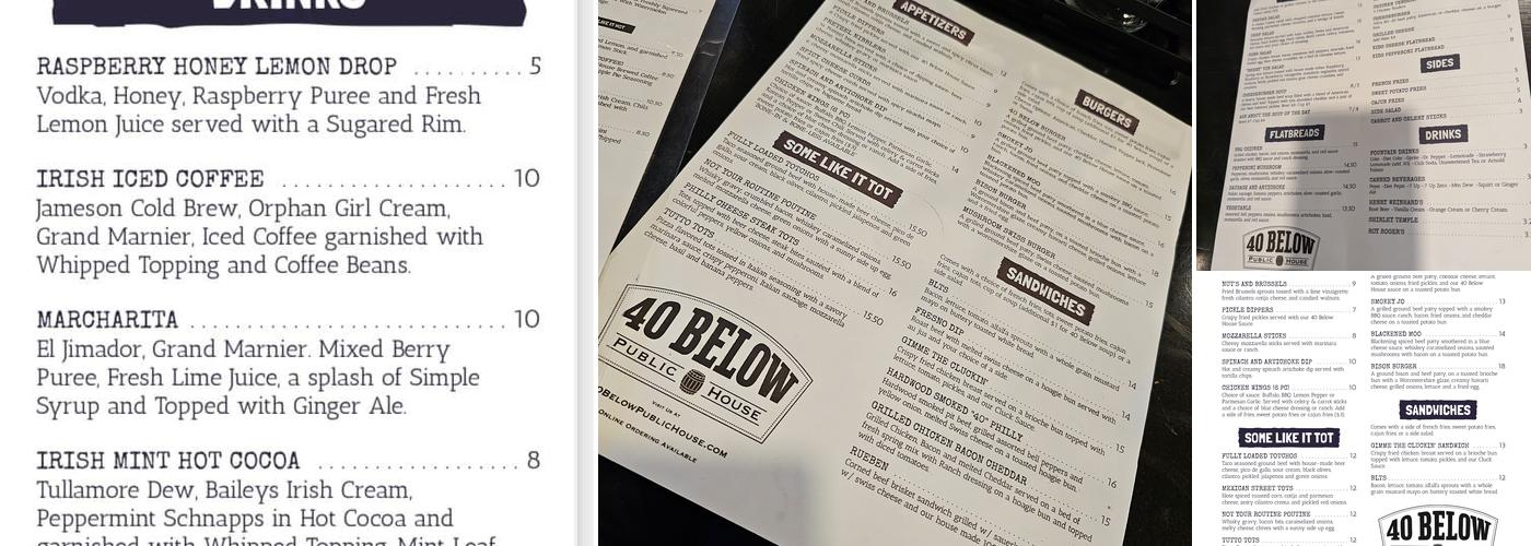 40 Below Public House Menu