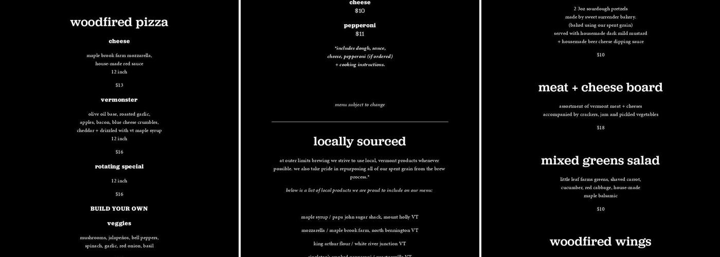 Outer Limits Brewing Menu