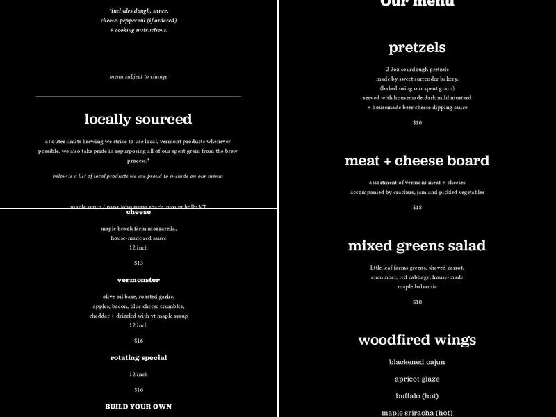 Outer Limits Brewing Menu