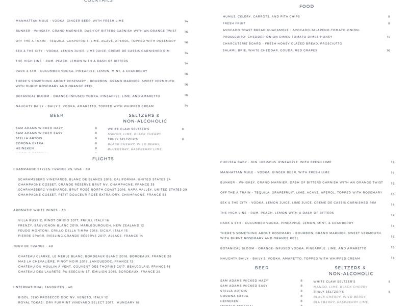 Vault Manhattan Menu