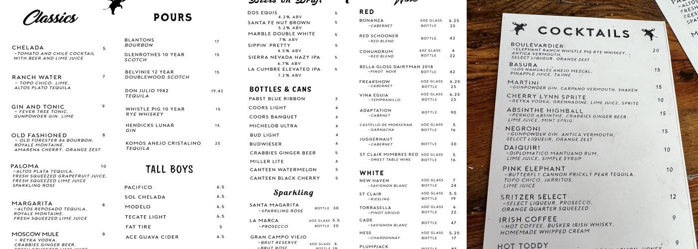 Elephant Ranch Menu