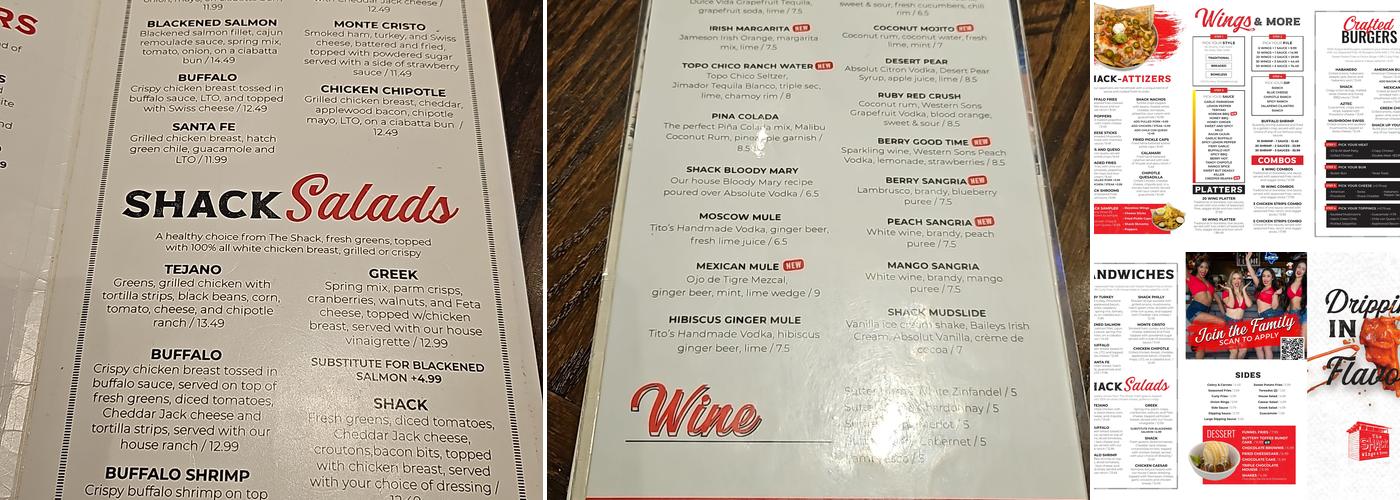 The Shack Wings & Brews Menu