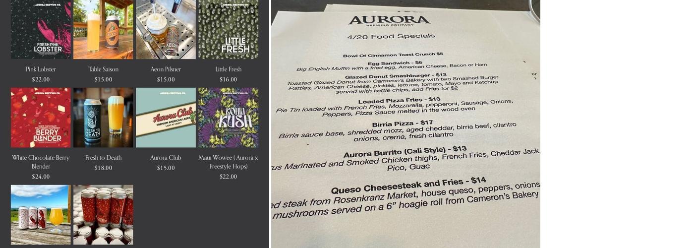 Aurora Brewing Company Menu