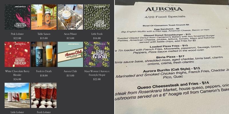 Aurora Brewing Company Menu
