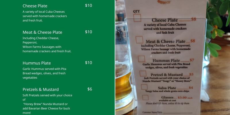 Wellsville Brewing Company Menu