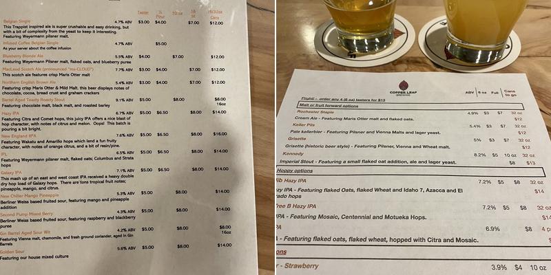 Copper Leaf Brewing Menu