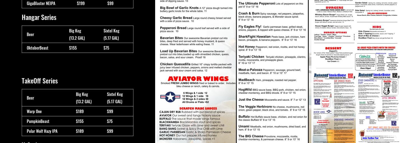 Aviator Brewing Company Menu