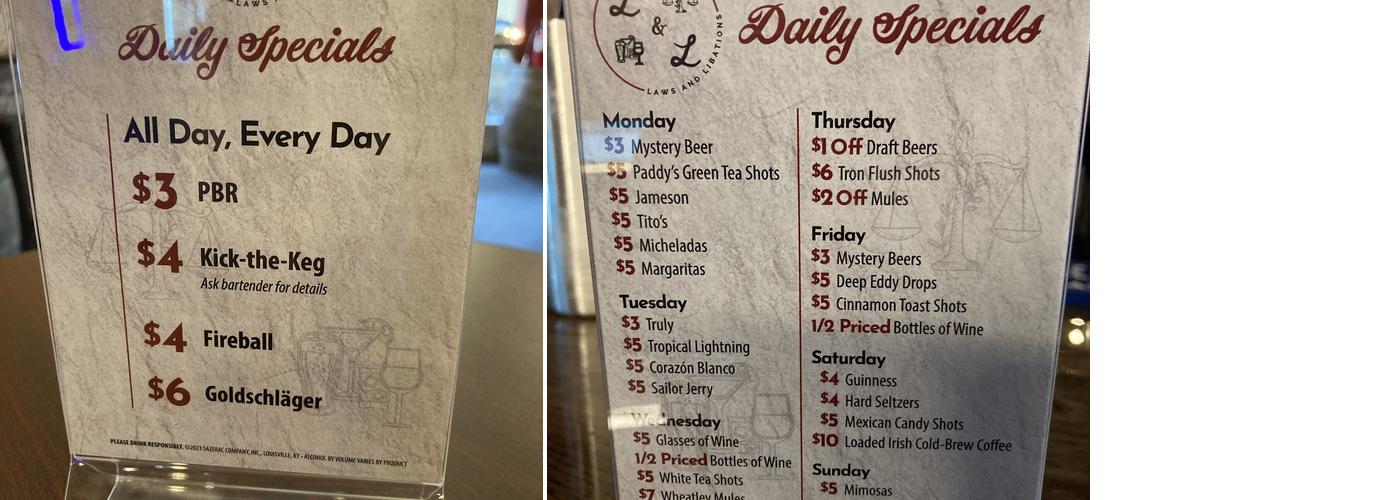 Laws & Libations Menu