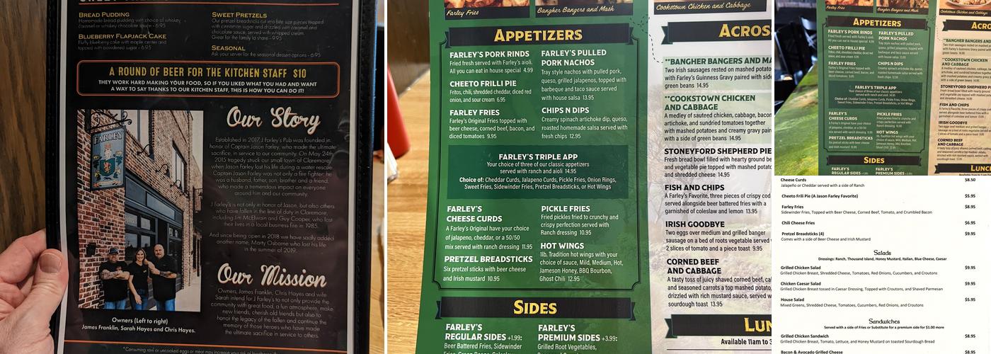 J Farley's Menu