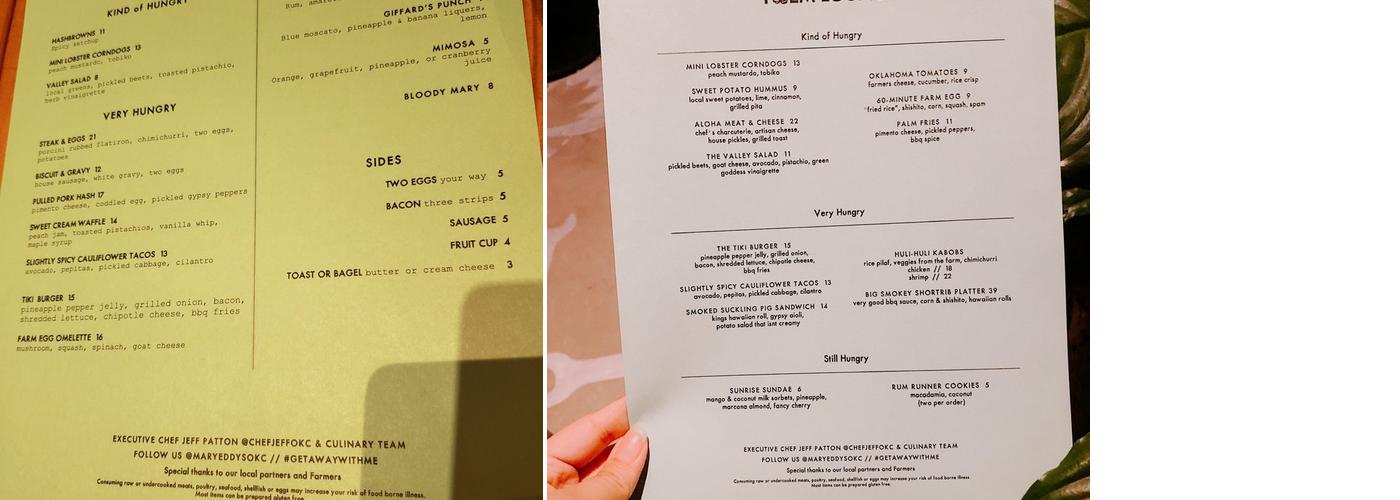 The Palm Lounge Menu