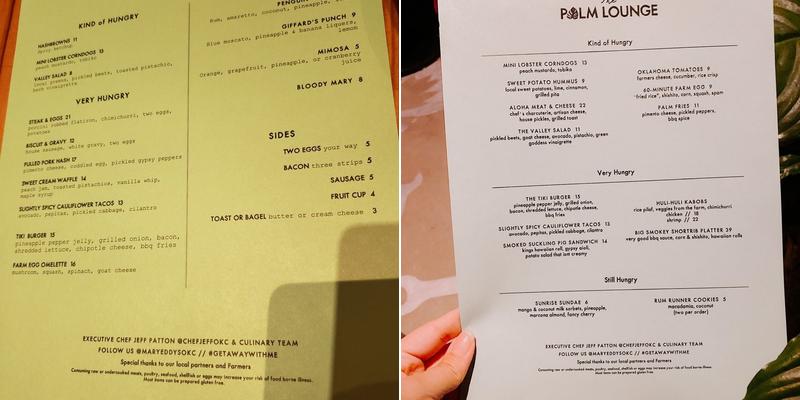 The Palm Lounge Menu